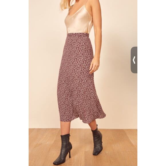 Reformation Dresses & Skirts - Reformation Bea Midi Burgundy Floral Botanical Preppy Boho Skirt Size 4